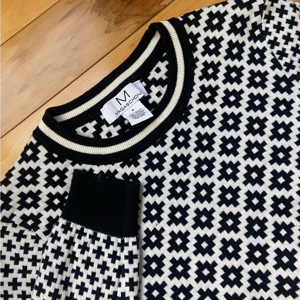Magaschoni Wool Blend Sweater Crew Neck Womens Sz S Black White‎